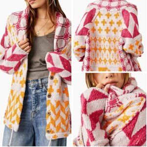 Free People Bright Optimistic Cardi Small Apricot Rose Combo